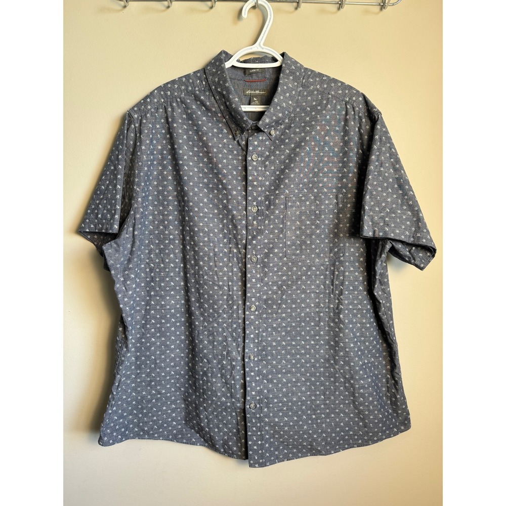 Eddie Bauer Mens Blue Print Classic Fit Button Down 3XL Casual Outdoor Summer